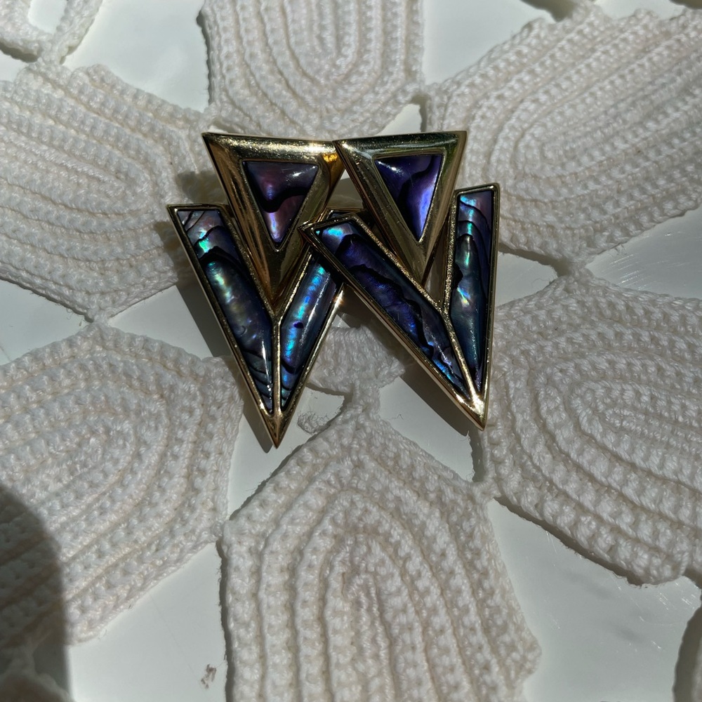Vintage abalone and gold tone butler earrings